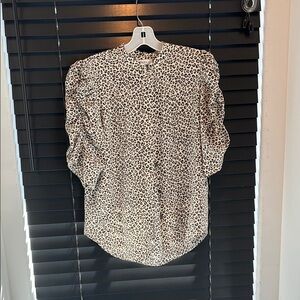 Frame Denim Brown and Black Boxy Blouse with Mandarin Collar